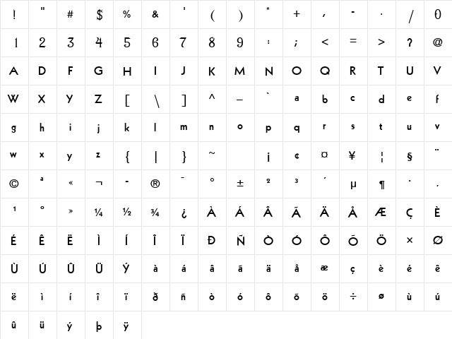 Kufi LT Regular  glyph index