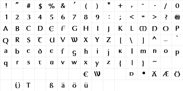 Auptimagh AH Regular  glyph index