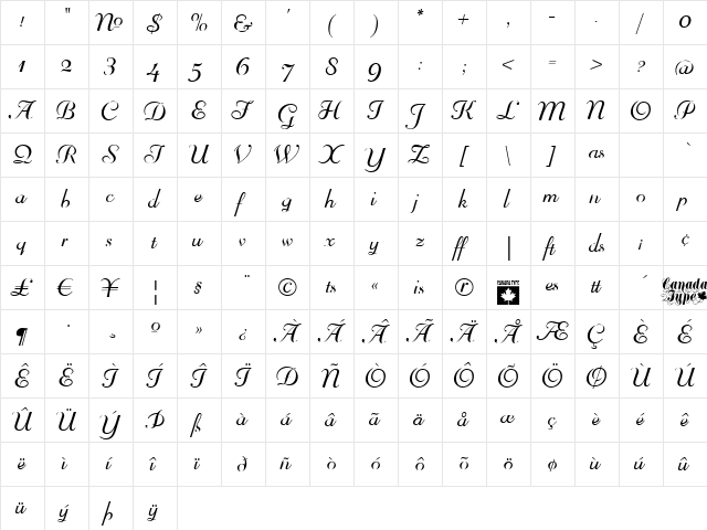 Mayfair Regular  glyph index