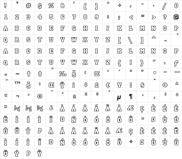 a_CampusClg Bold  glyph index