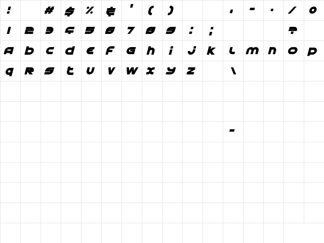 Astral Delight Black Regular  glyph index