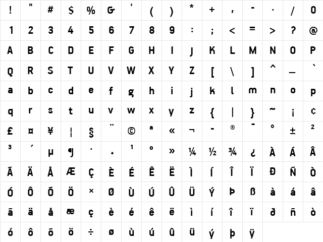 PF Handbook Pro Bold  glyph index