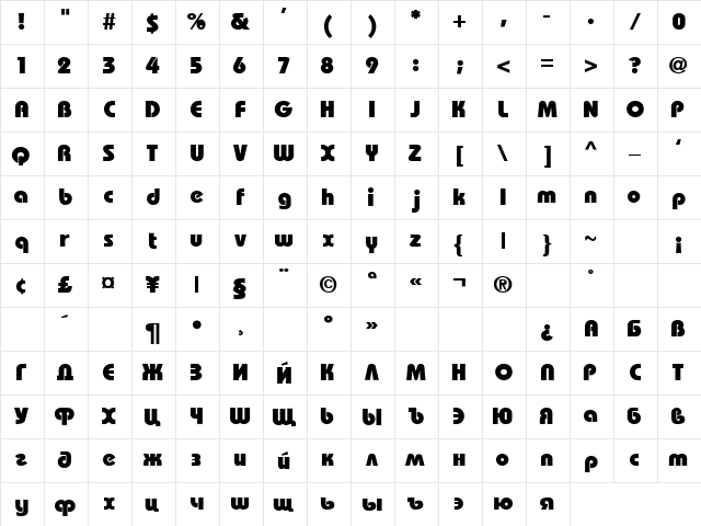 Bauhaus-Heavy Regular  glyph index