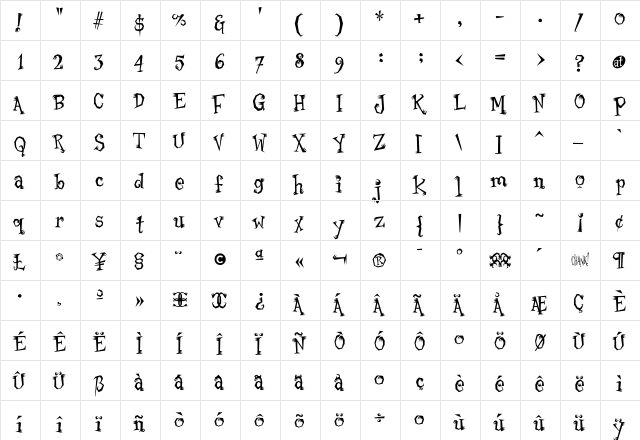 Mantisboy Regular  glyph index