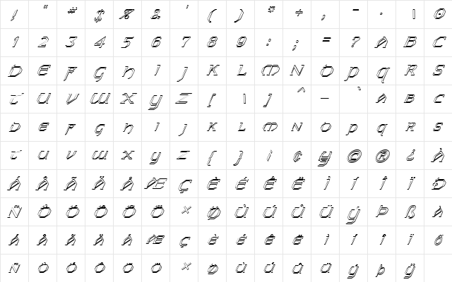 FZ JAZZY 31 3D ITALIC Normal  glyph index
