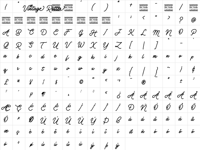 Vintage Rotter Personal Use Regular  glyph index