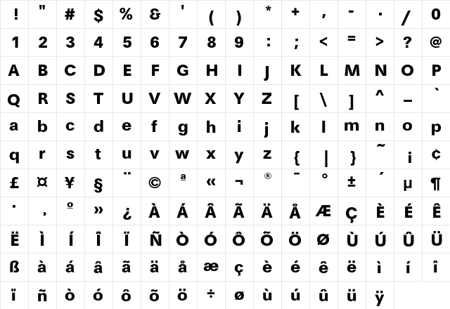 MaximaEF-Bold Regular  glyph index