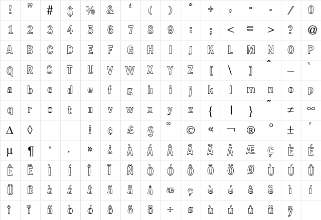 FranklinHeadlineCondOut DB Bold  glyph index