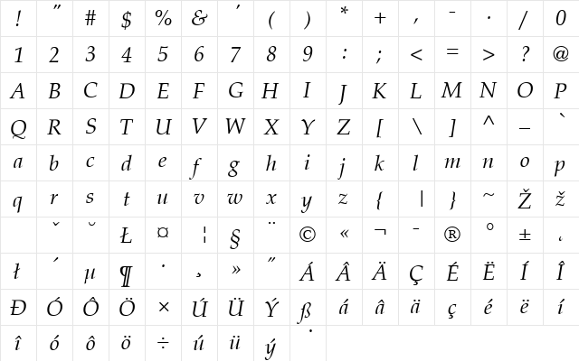 PaltusAntNo3LEE Italic  glyph index