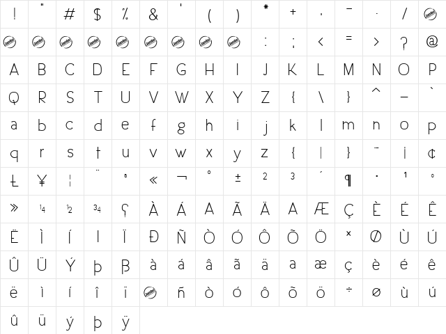 Urban Elegance Regular  glyph index