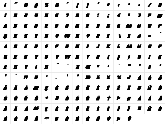 Contour of Duty Italic Italic  glyph index
