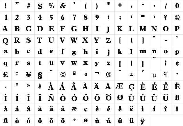 Granada-Heavy Regular  glyph index