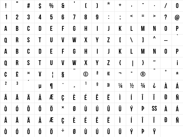 Bebas Neue Regular  glyph index