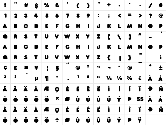 RNS  BARUTA BLACK Regular  glyph index