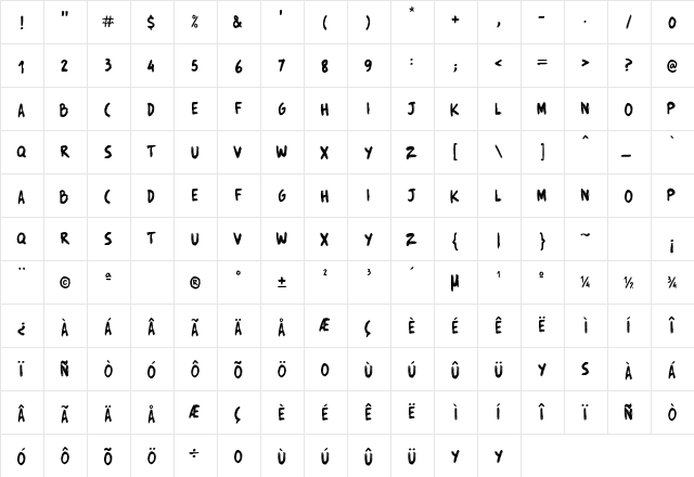 Trincha Regular  glyph index