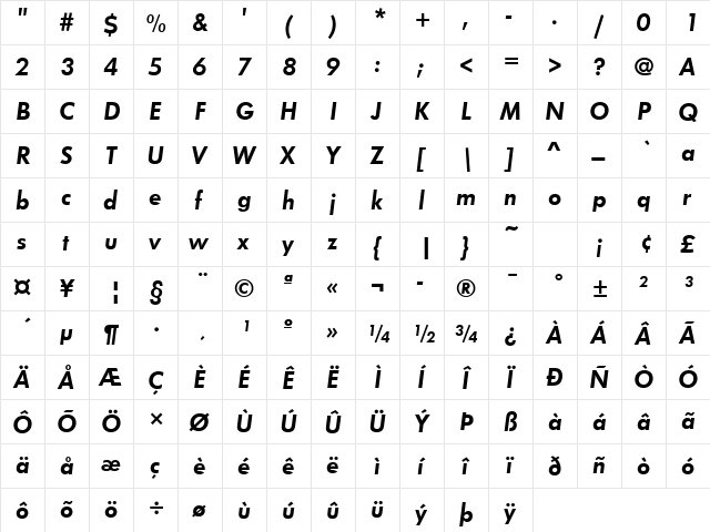 FuturaTDem Italic  glyph index