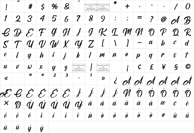 Brightons Regular  glyph index