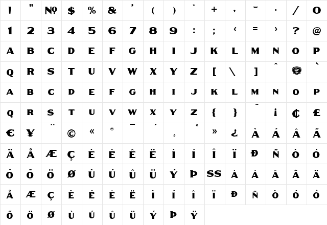 LHF Thick and Thin BETA Regular  glyph index