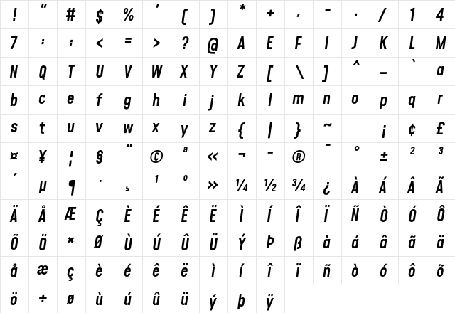 Mohave Medium Italic  glyph index