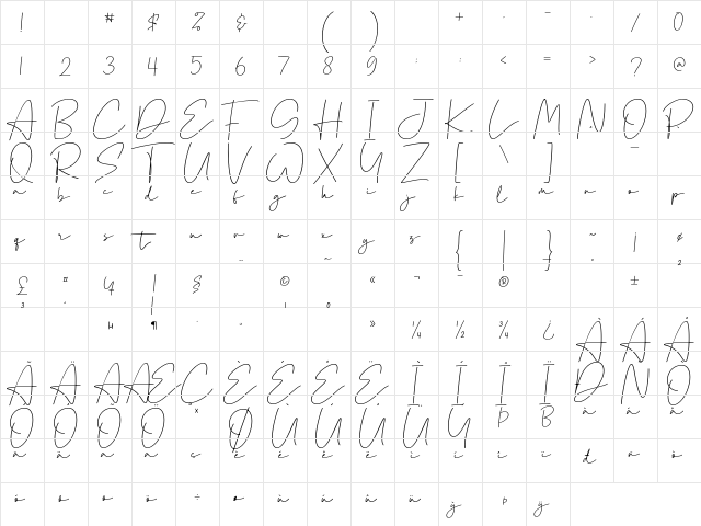 Sagitarius Regular  glyph index