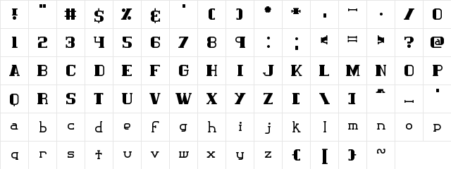 Classic Trash 1 BRK Regular  glyph index