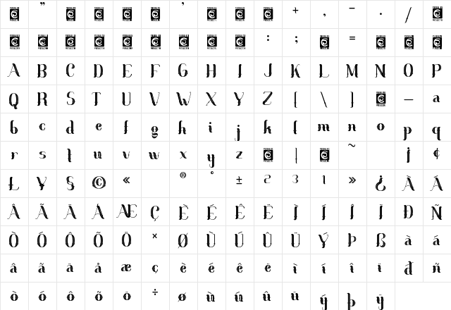 Royal Queen Regular  glyph index