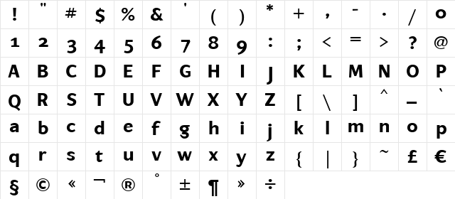ArtemiusSans SN Bold  glyph index