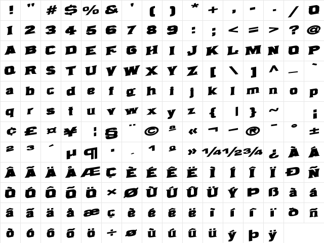 WagonMan72 Bold  glyph index