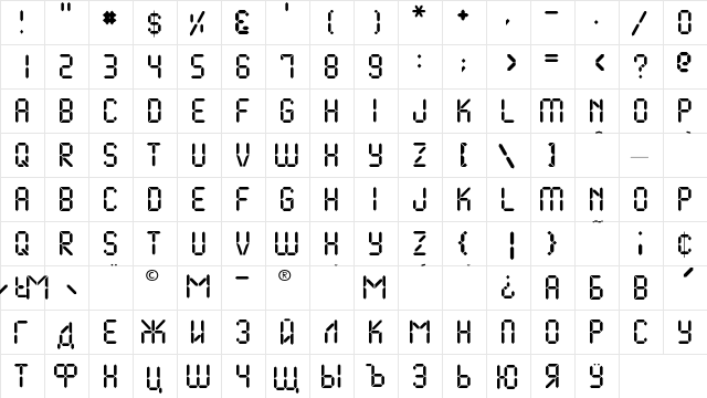 DigitalCyrillic1 Regular  glyph index