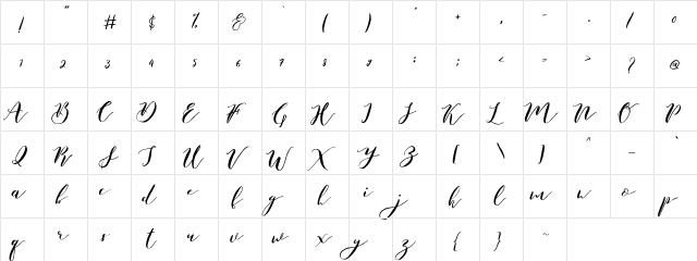 Catandra Brush Script Regular  glyph index
