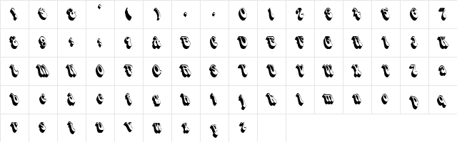 ShadowSlant Regular  glyph index