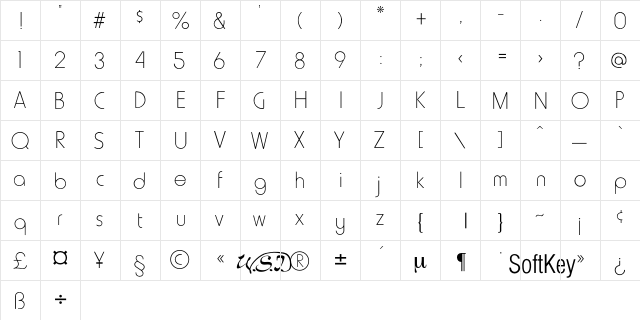 HammerThin Regular  glyph index