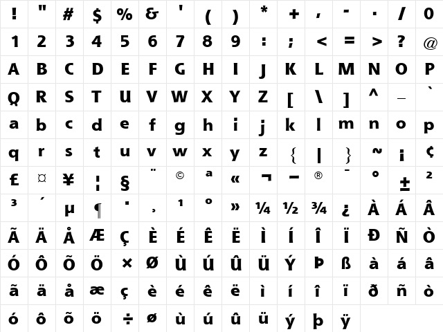 Shannon-ExtraBold Extra Bold  glyph index