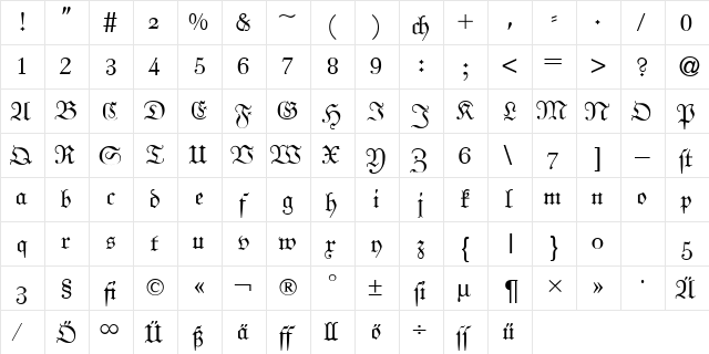 UngelDB Normal  glyph index