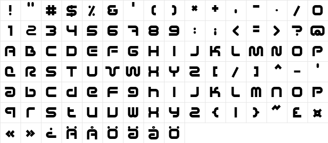 Sci Fied X Bold  glyph index