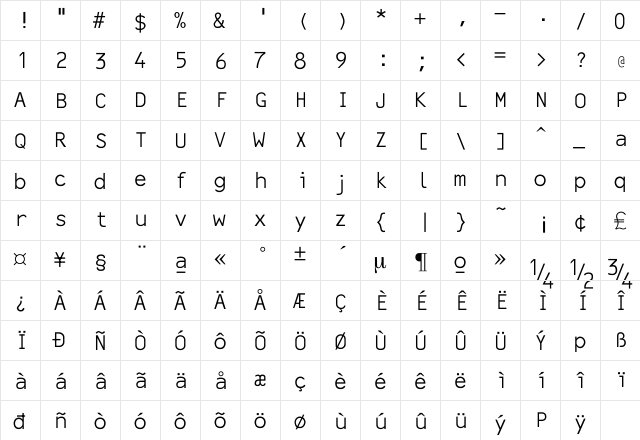Line Printer Regular  glyph index
