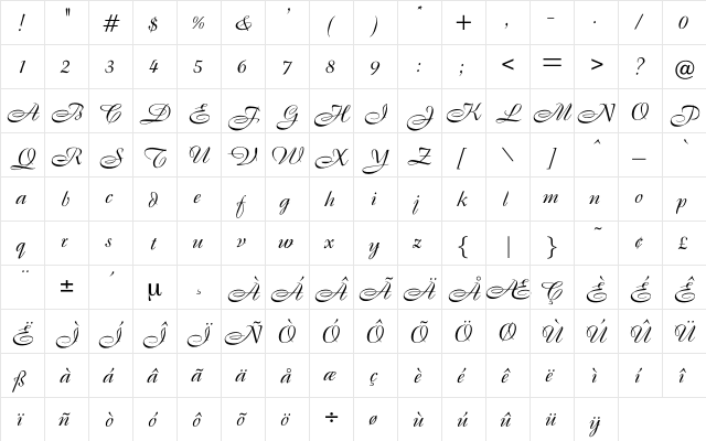 Koepenick Regular  glyph index