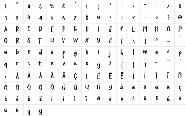 Love Story Rough Regular  glyph index