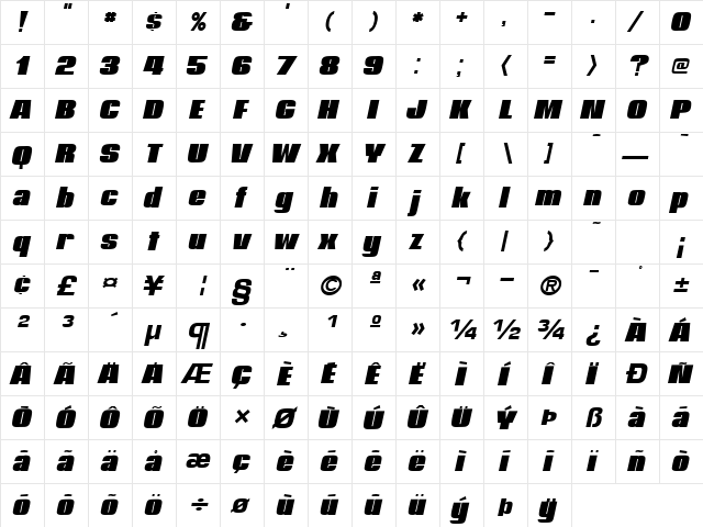 PadulaSSK BoldItalic  glyph index