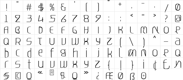 TT Regular  glyph index