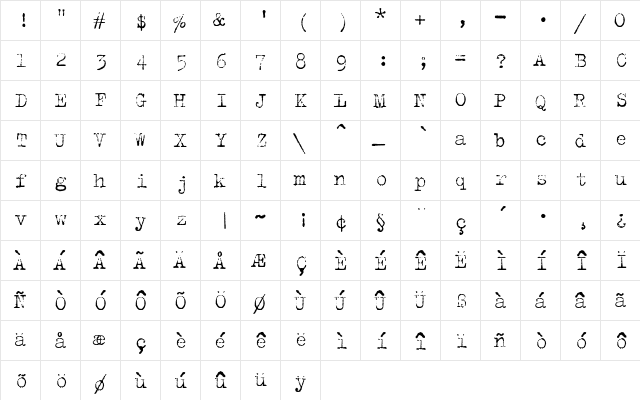 TrixieLight Regular  glyph index