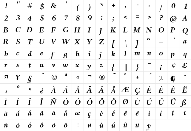 DTL Haarlemmer D Bold Italic  glyph index