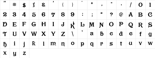 Rochambeau Regular  glyph index