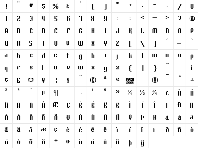 BaccusExpanded Regular  glyph index