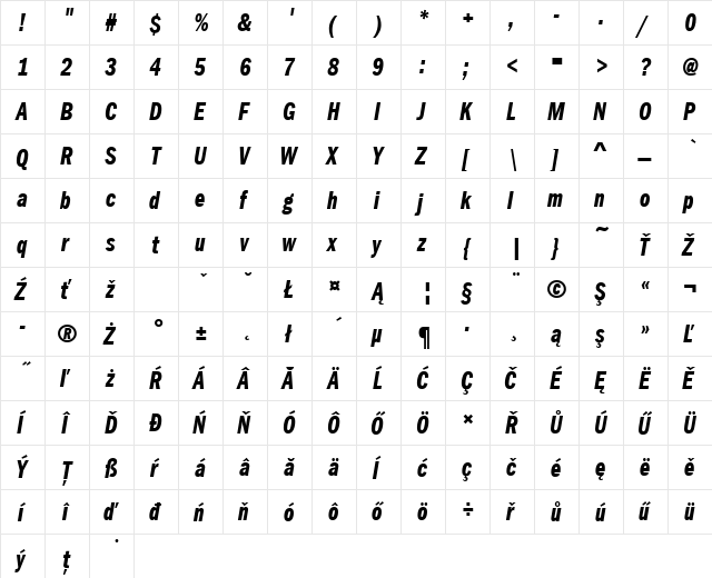 FranklinGotItcTEEDemCom Italic  glyph index