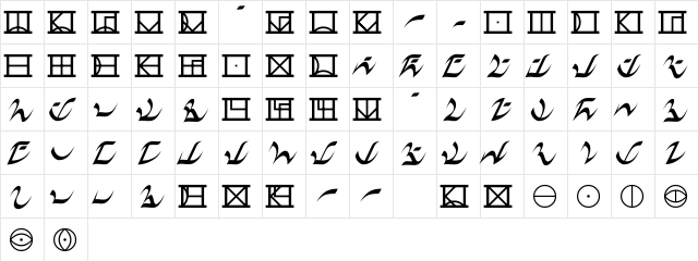 D'ni Script Regular  glyph index