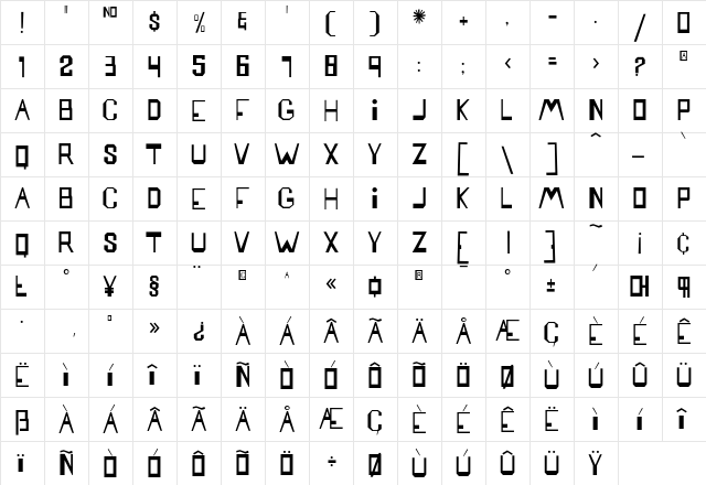 Mattress Regular  glyph index