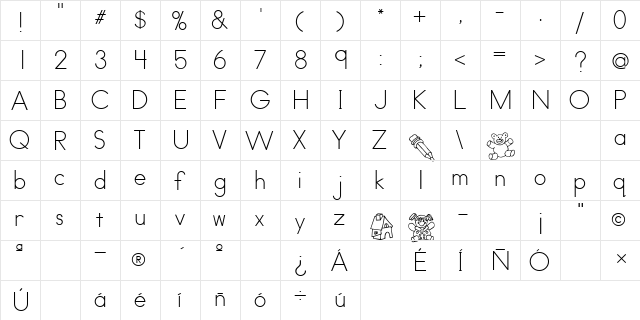 AbcPrint Regular  glyph index