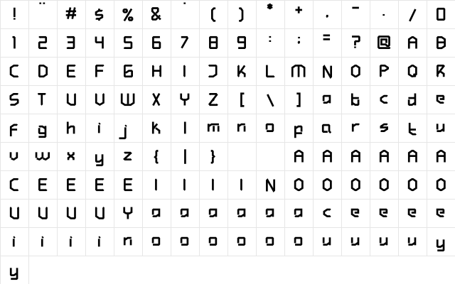 Hundred Wars Extrabold  glyph index