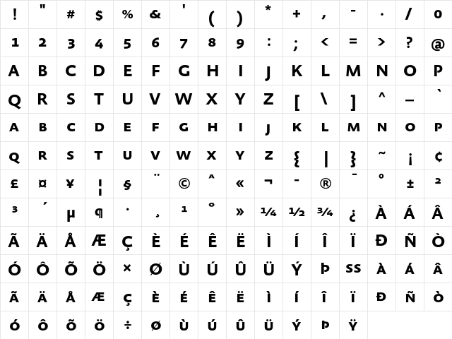 AbsaraSansTF-BoldSC Regular  glyph index